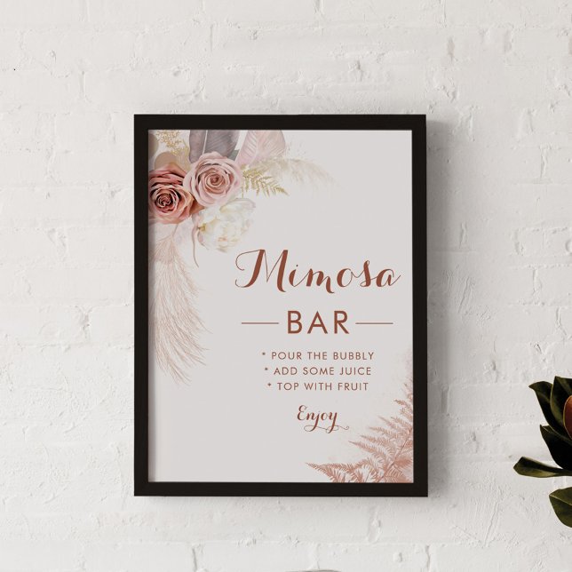 Poster Sinal de Bar Pampas Grass Terracotta Mimosa (Pampas Grass Bridal Shower Mimosa Bar Sign )