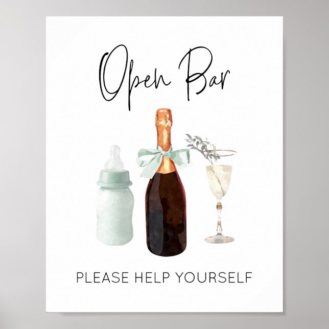 Poster Sinal de Bar para Chá de fraldas Sip Verde e veja (Frente)