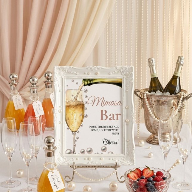Poster Sinal de Bar Pearls & Prosecco Bachelorette Mimosa (Criador carregado)