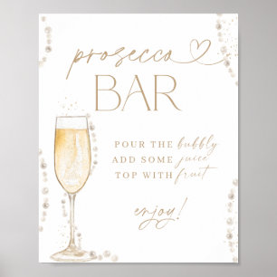 Poster Sinal de Bar Prosecco do chá de panela, Pérolas e 