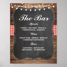 Poster Sinal de Bar Recepção de Casamento Rustic Giz Verm