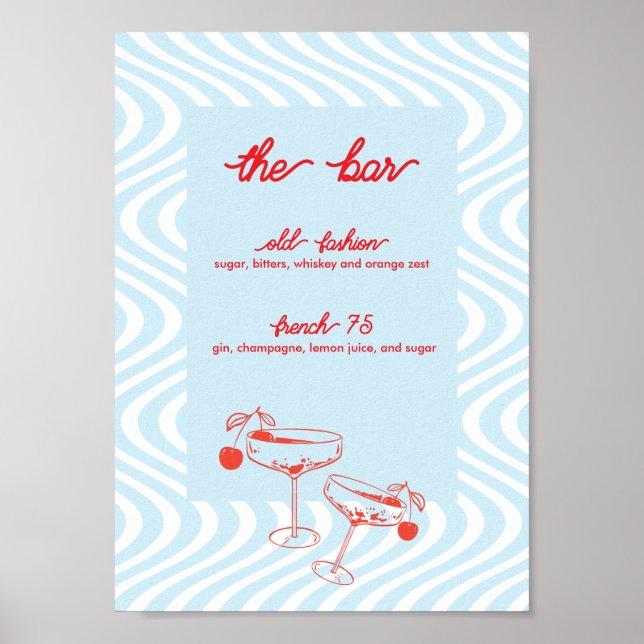 Poster Sinal de Bar Retroativo - Onda Azul (Frente)