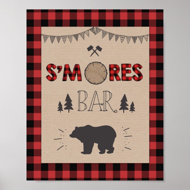 Pôster Sinal de Bar S'mores Sinal de mesa Lumberjack Aniv (Frente)
