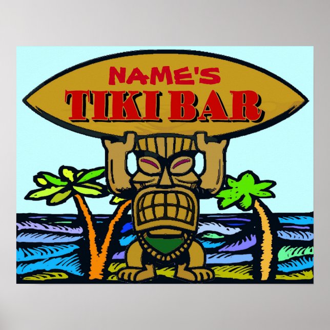 Poster Sinal de Bar Tiki, adicionar nome (Frente)