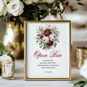 Poster Sinal de Barra Aberta Burgundy Floral Blush 8x10