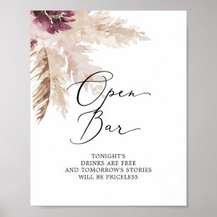 Poster Sinal de barra aberta com grama de Pampas Boho