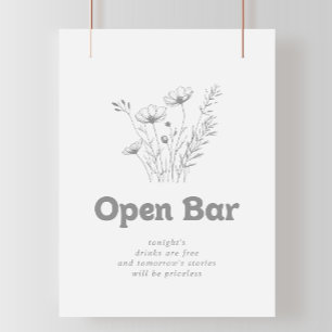 Poster Sinal de Barra Aberta de Casamento com Flor Silves