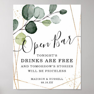 Poster Sinal de barra aberta de eucalipto em moldura de o