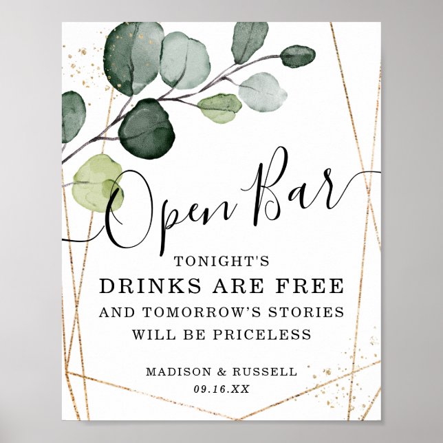 Poster Sinal de barra aberta de eucalipto em moldura de o (Frente)