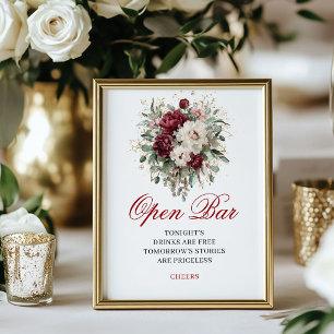 Poster Sinal de barra aberta Marsala Blush Burgundy 8x10