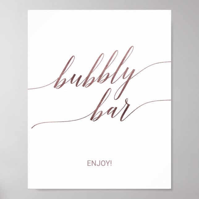 Poster Sinal de Barra Bubbly de Caligrafia em Rose Gold E (Frente)