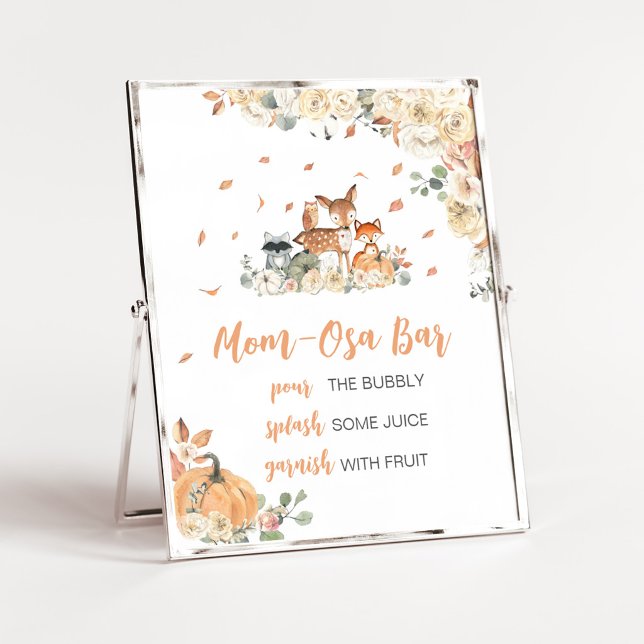 Poster Sinal de Barra da Mamãe Osa Animais Florestais Flo (Floral Woodland Animals Baby Shower Mom Osa Bar Sign)