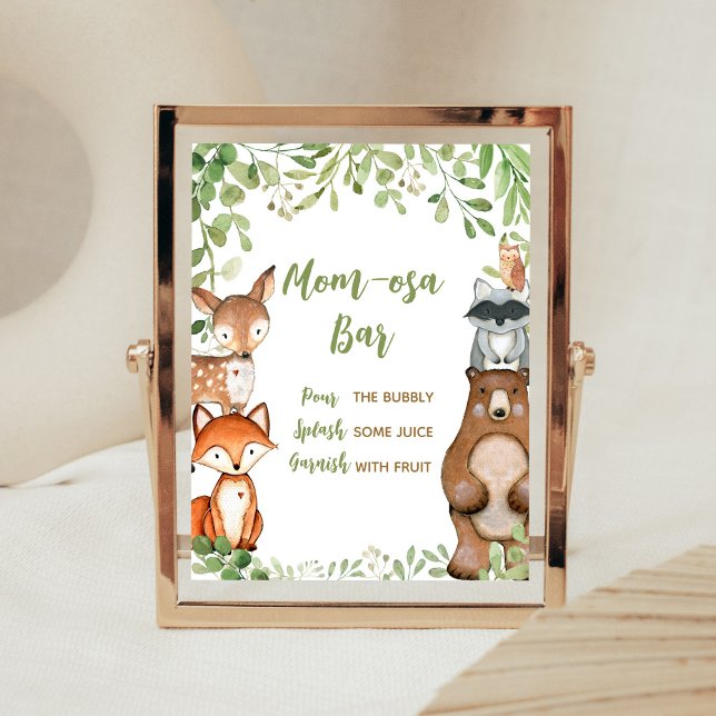 Poster Sinal de barra da mamãe Osa para chá de bebê no bo (Woodland Animals Baby Shower Mom Osa Bar Sign)