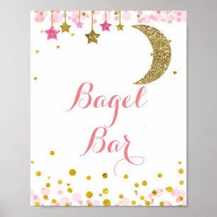 Poster Sinal de barra de bagel aquarela lua rosa dourada 