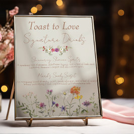 Poster Sinal de Barra de Bebida com Selo de Casamento no