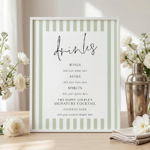 Poster Sinal de Barra de Bebidas de Casamento Listras Ver