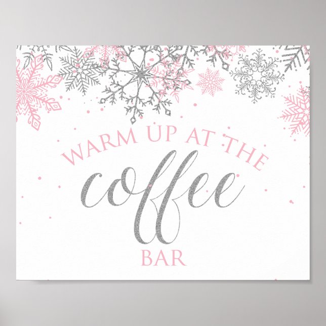 Poster Sinal de barra de café Floco de Neve Rosa Inverno  (Frente)