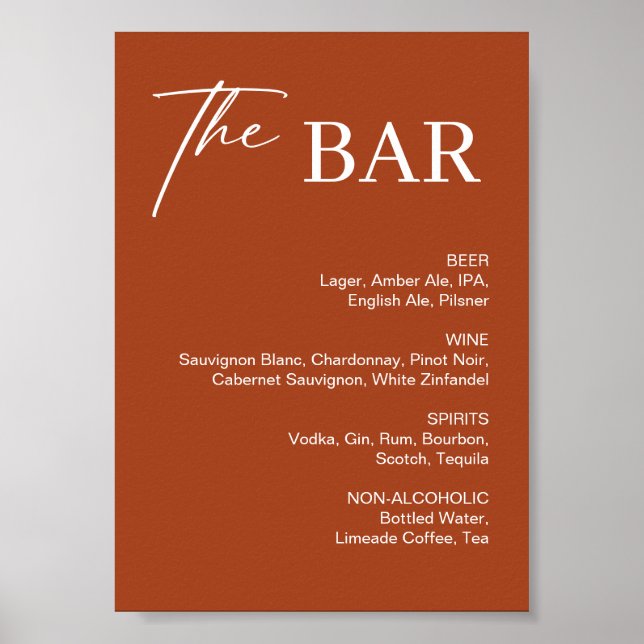 Poster Sinal de Barra de Casamento Boho Terracota (Frente)