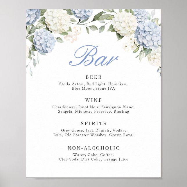 Poster Sinal de barra de casamento com hortênsia azul flo (Frente)