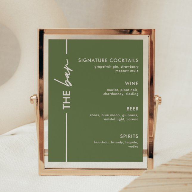 Poster Sinal de Barra de Casamento Verde Oliva Moderno (Criador carregado)