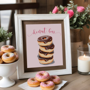 Poster Sinal de barra de chá de noiva de Donut Rosa