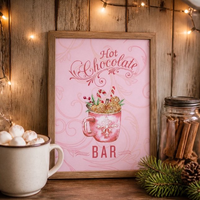 Poster Sinal de barra de chocolate quente de Natal rosa (Criador carregado)