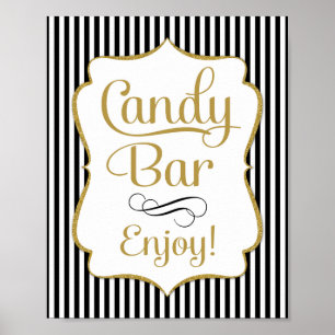 Pôster Sinal de Barra de Doces Preto Dourado Buffet