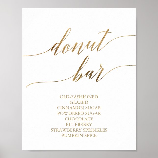 Poster Sinal de Barra de Donut com Caligrafia em Dourado  (Frente)