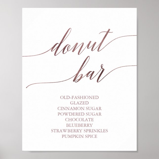 Poster Sinal de Barra de Donut de Caligrafia em Rose Gold (Frente)
