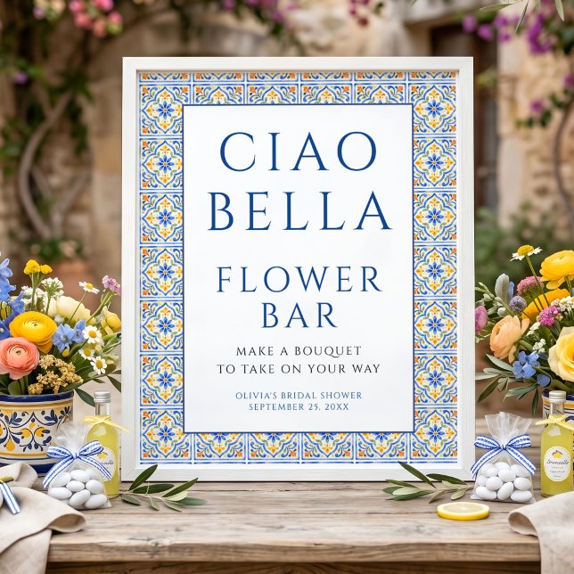 Poster Sinal de barra de flores Ciao Bella italiano Chuve (Criador carregado)