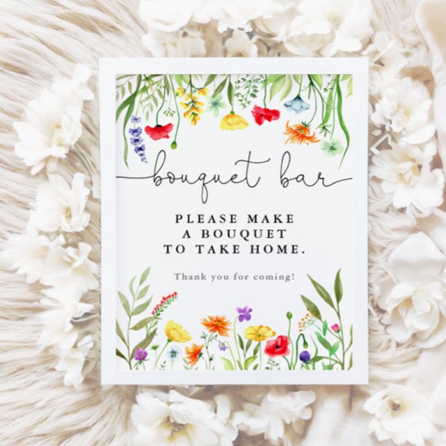 Poster Sinal de barra de flores de bouquet de flores silv (Criador carregado)