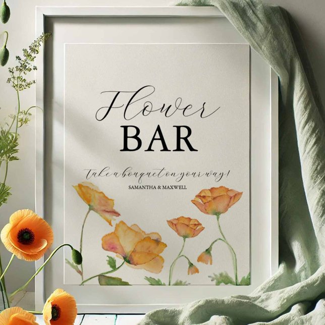 Poster Sinal de Barra de Flores para Chá de Noiva - O Amo (Flower bar sign designed with hand painted art by Victoria Grigaliunas of Do Tell A Belle)
