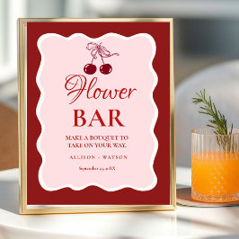 Poster Sinal de barra de flores rosa do coração do Dia do