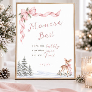 Poster Sinal de Barra de Inverno Bebê Menina com Laço Ros
