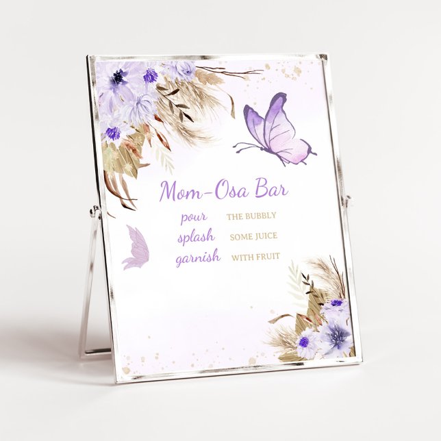 Poster Sinal de barra de Mãe Osa de Chuvinha de Bebê Borb (Purple Butterfly Baby Shower Mom Osa Bar Sign)