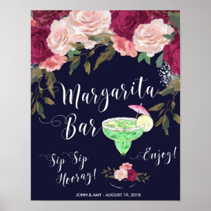 Poster Sinal de barra de Margarita casamento azul rosa fl