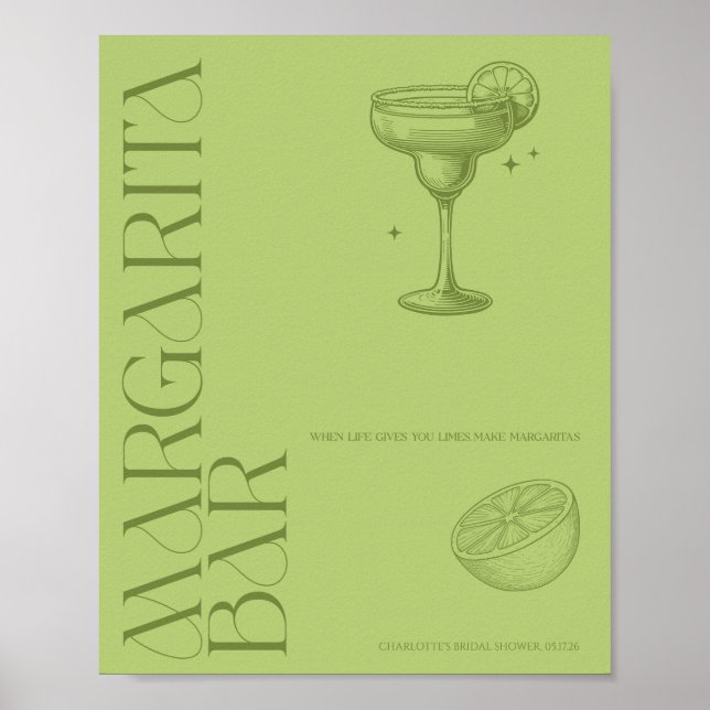 Poster Sinal de barra de Margarita para noiva em laranja  (Frente)