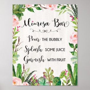 Poster Sinal de Barra de Mimosa Casamento Floral Suculent