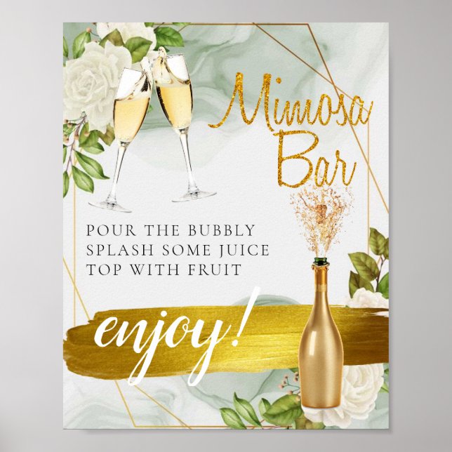 Poster Sinal de barra de Mimosa de brunch de noiva floral (Frente)