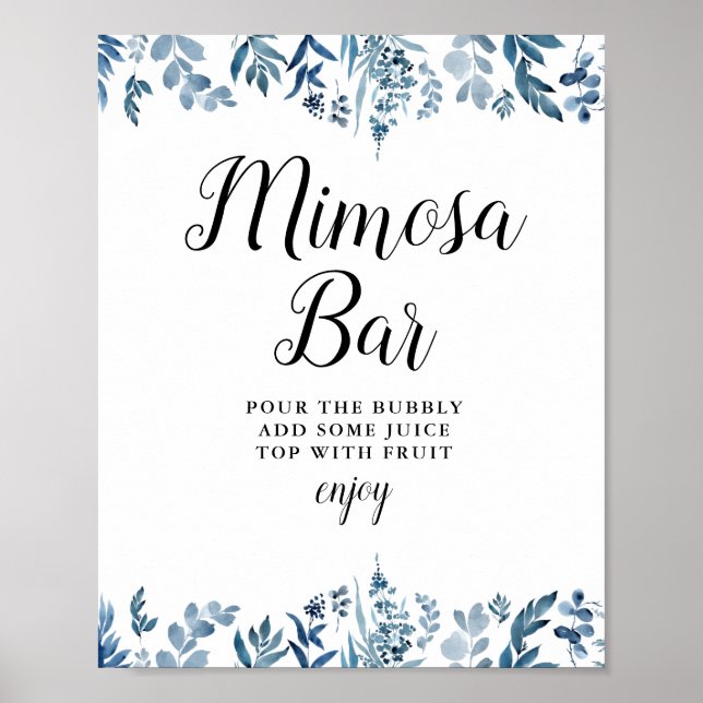 Poster Sinal de barra de mimosa de chá de bebê floral azu (Frente)