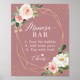 Poster Sinal de Barra de Mimosa de Chuveiro de Noiva Rosa