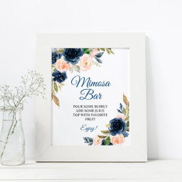 Poster Sinal de Barra de Mimosa de Chuveiro Floral Azul M