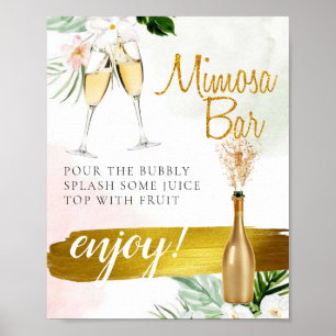 Poster Sinal de barra de Mimosa de noiva com verde floral