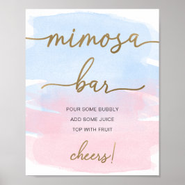 Poster Sinal de barra de Mimosa dourada com aguarela rosa