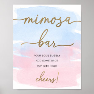 Poster Sinal de barra de Mimosa dourada com aguarela rosa