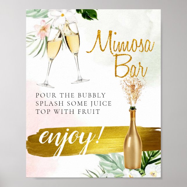 Poster Sinal de Barra de Mimosa Dourada com Verdura Flora (Frente)