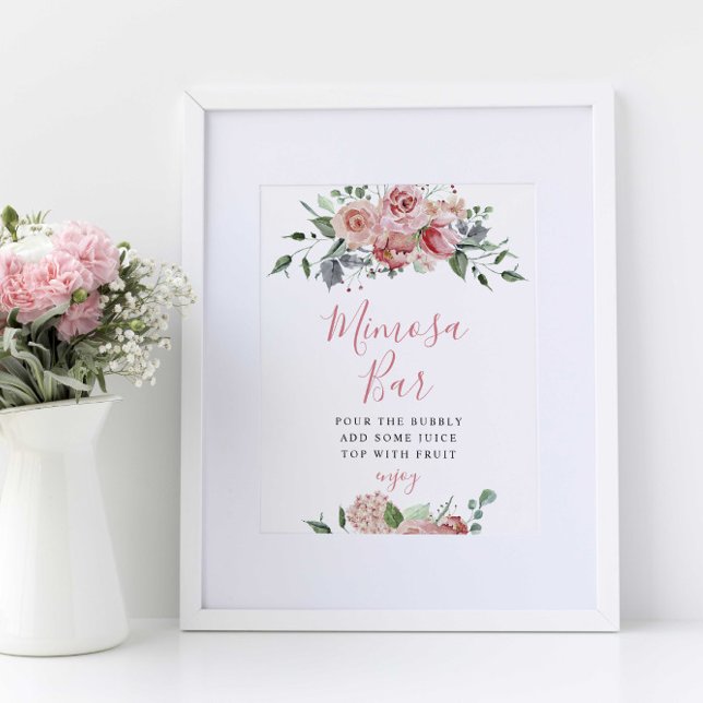 Poster Sinal de barra de Mimosa Elegante casamento Rosa e (Criador carregado)