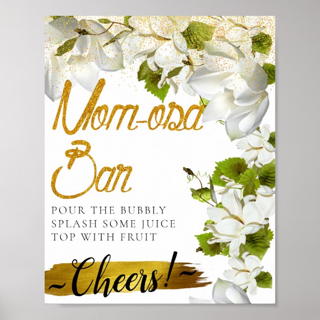 Poster Sinal de barra de Mimosa elegante de jasmim branco (Frente)
