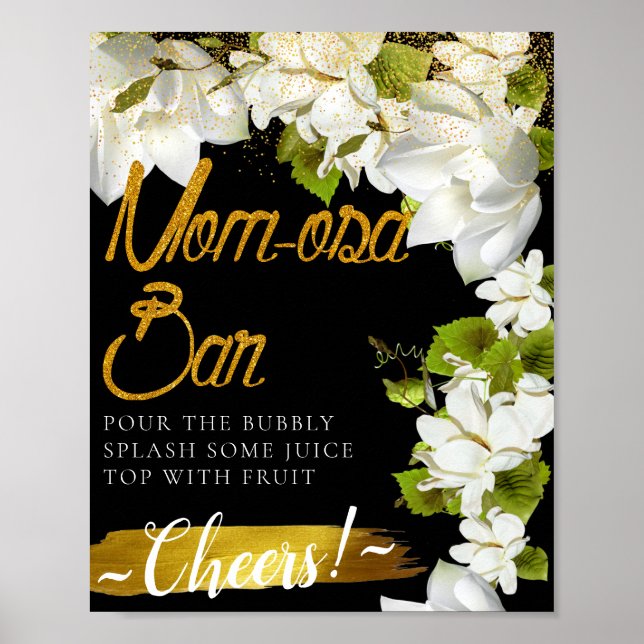 Poster Sinal de barra de Mimosa elegante de jasmim branco (Frente)