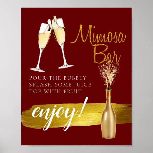 Poster Sinal de barra de Mimosa elegante de ouro minimal  (Frente)